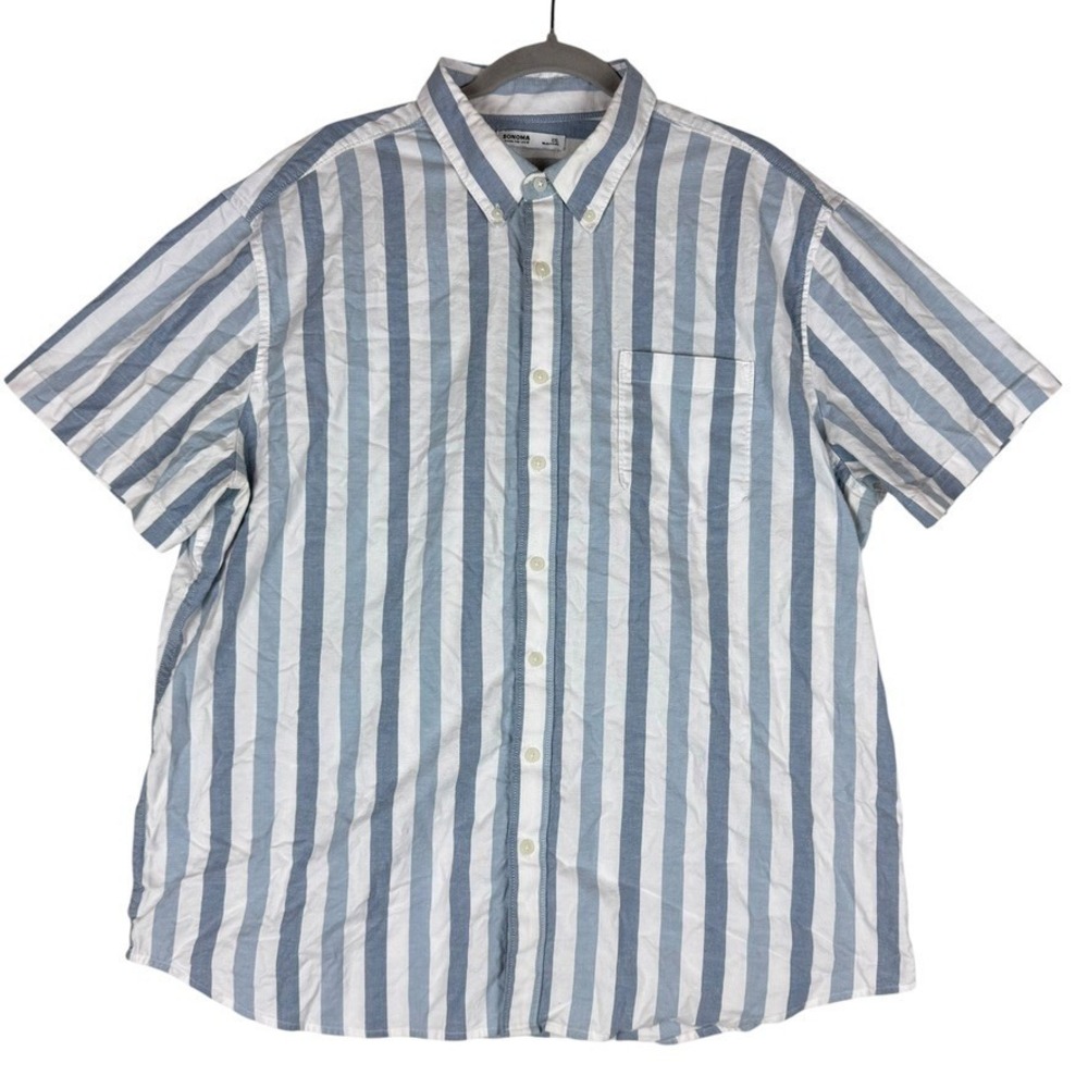 Sonoma Goods for Life Shirt Mens 2XL Blue White Striped Stretch Button Down